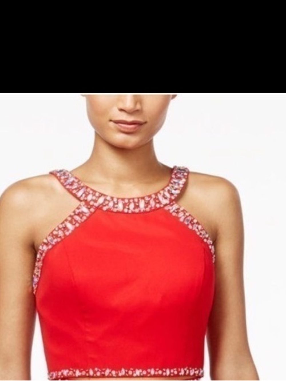 B Darlin Red Jeweled Halter Lace Crop Size 3-4 Junior